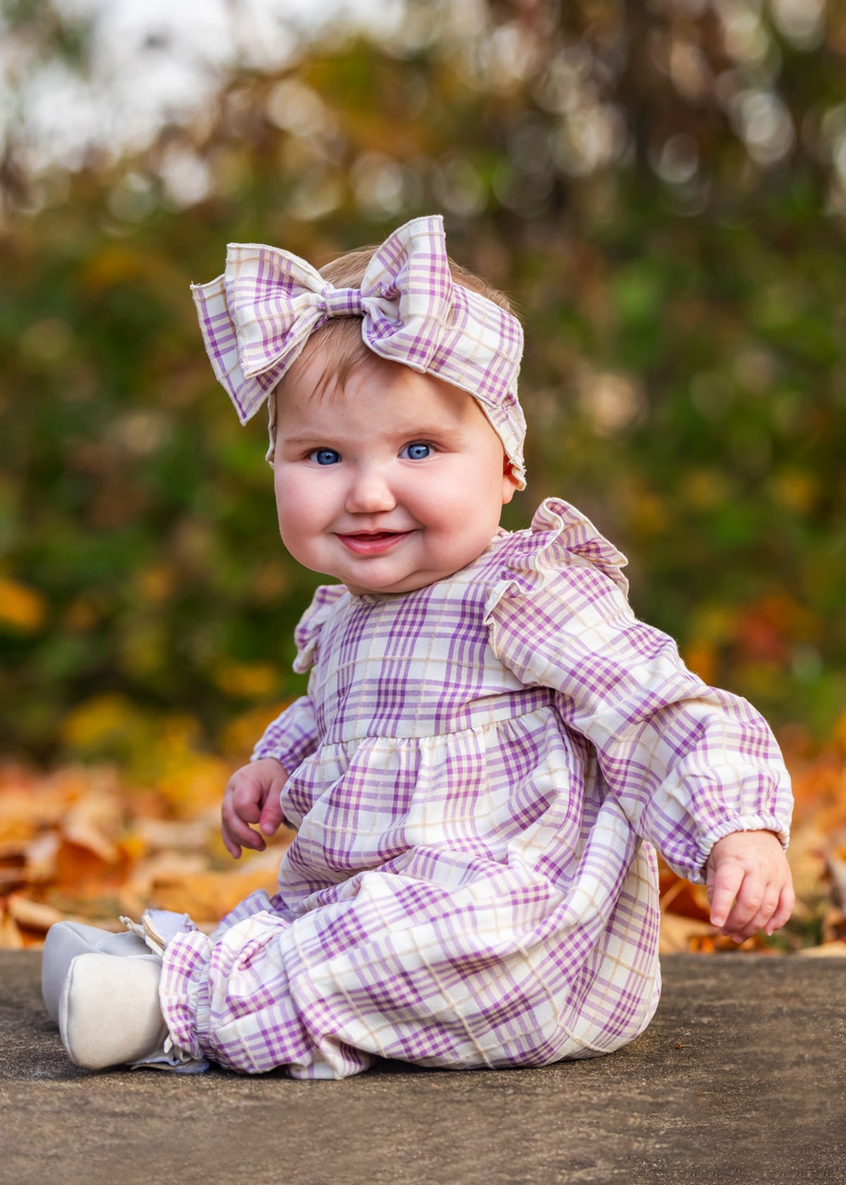 Mabel and Honey Periwinkle Plaid Romper