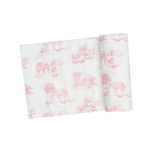 Angel Dear Swaddle Blanket - Farm Toile Pink