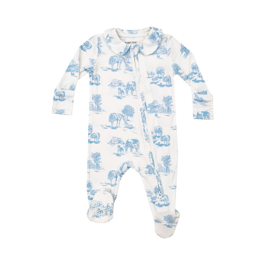 Angel Dear Farm Toile Blue Peter Pan Zipper Footie