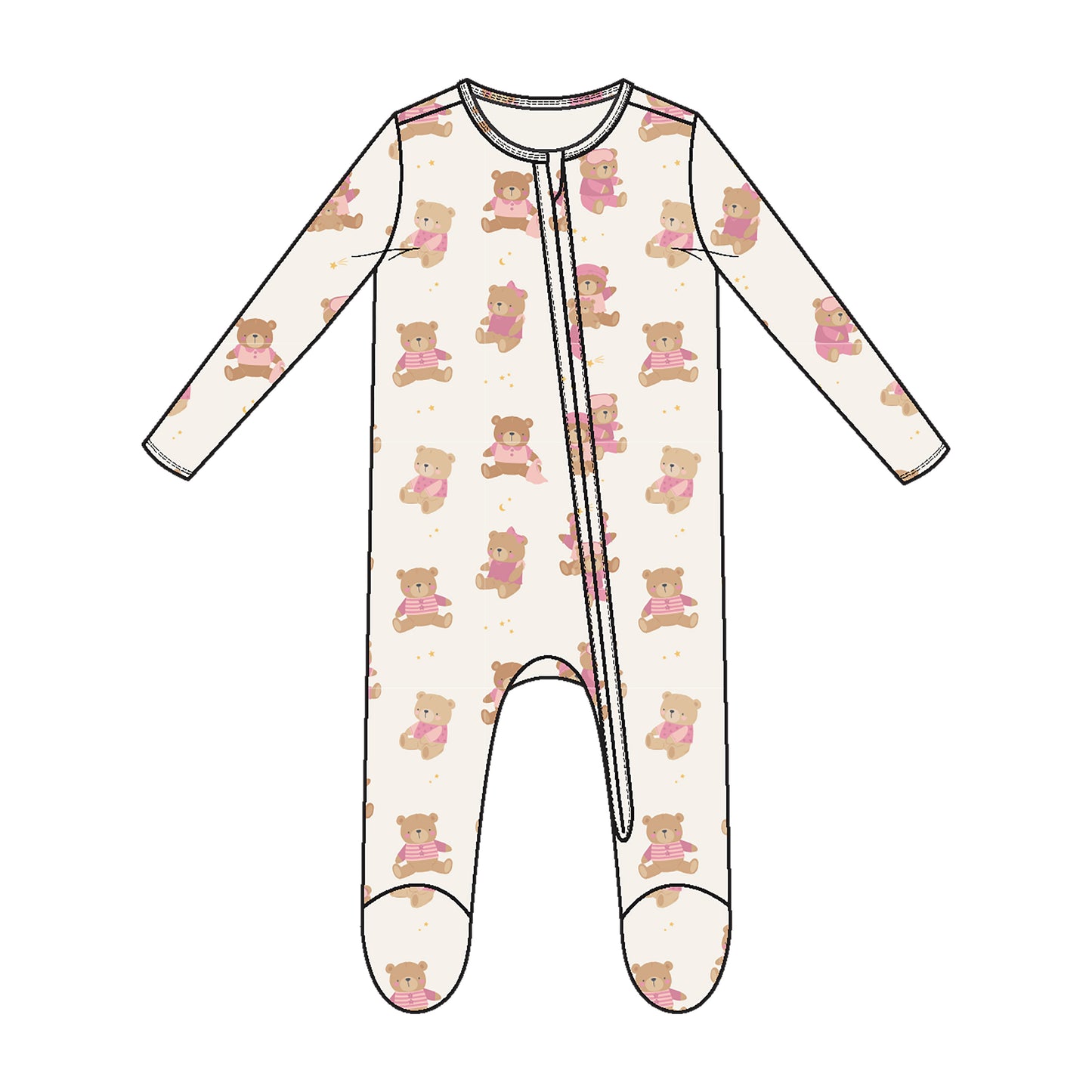 Angel Dear Teddy Bears Pink Zipper Footie