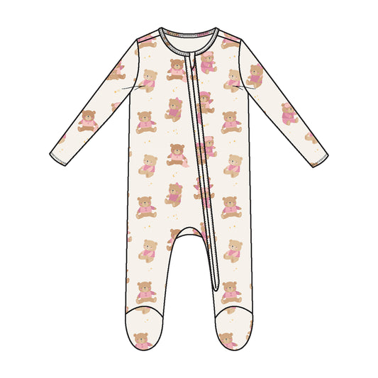 Angel Dear Teddy Bears Pink Zipper Footie