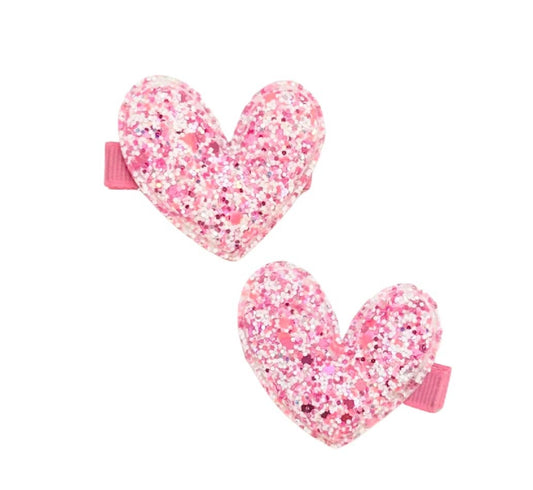 Candy Pink Glitter Puffy Heart Clip Set