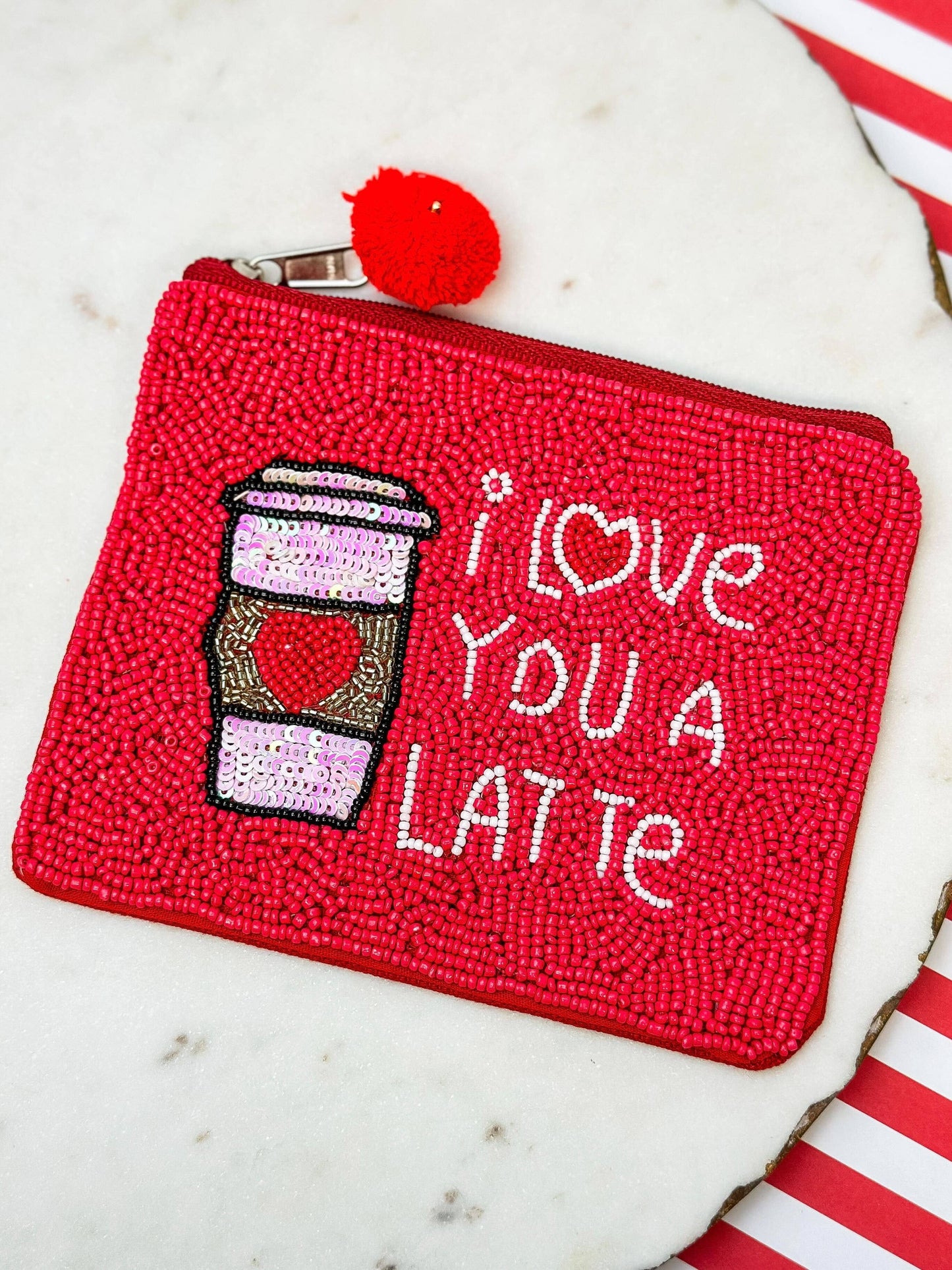 I Love You A Latte Beaded Zip Pouch