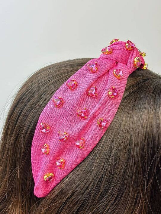 Jewel Hearts Embellished Headbands: Fuchsia