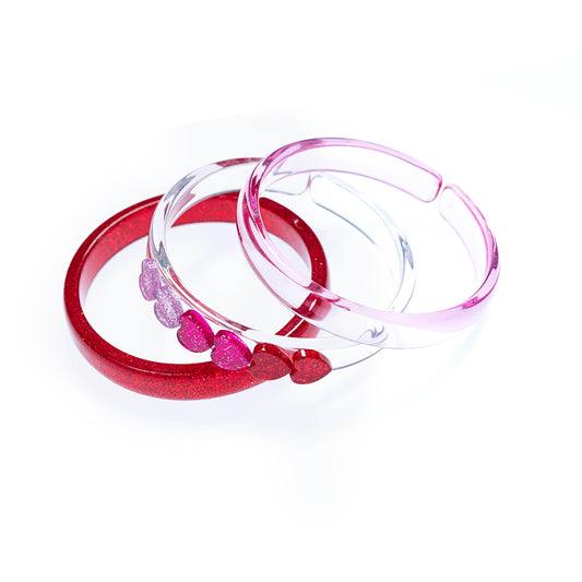 Lilies & Roses Heart Red+Pink Mix Bangle Set/3