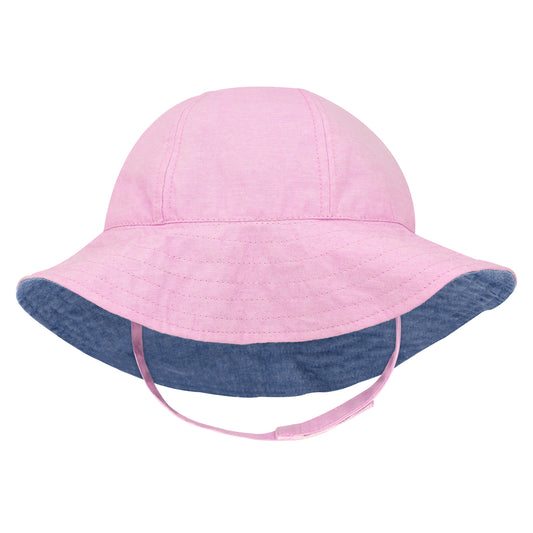 Wee Ones Girls Reversible Floppy Brim Pink Chambray Sun Hat