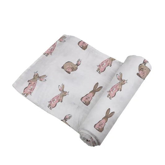 Powder Pink Bunnies Swaddle Blanket