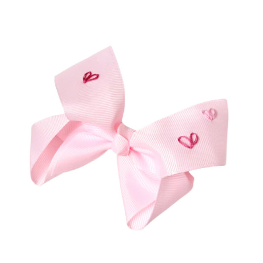 Hand-Embroidered Heart Hair Bow Collection: Pink