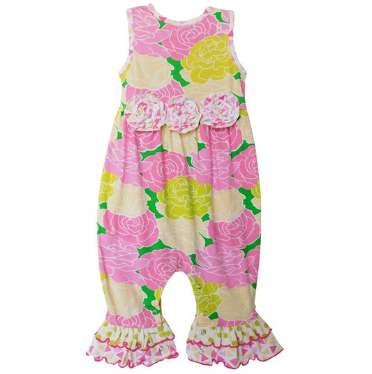 AnnLoren Girls Spring Summer Floral Ruffle Romper