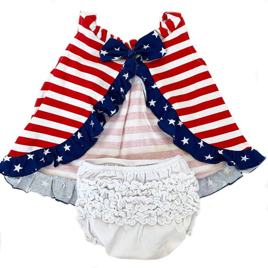 AnnLoren 4th of July Ruffle Swing Tank Top Set with Diaper Cover